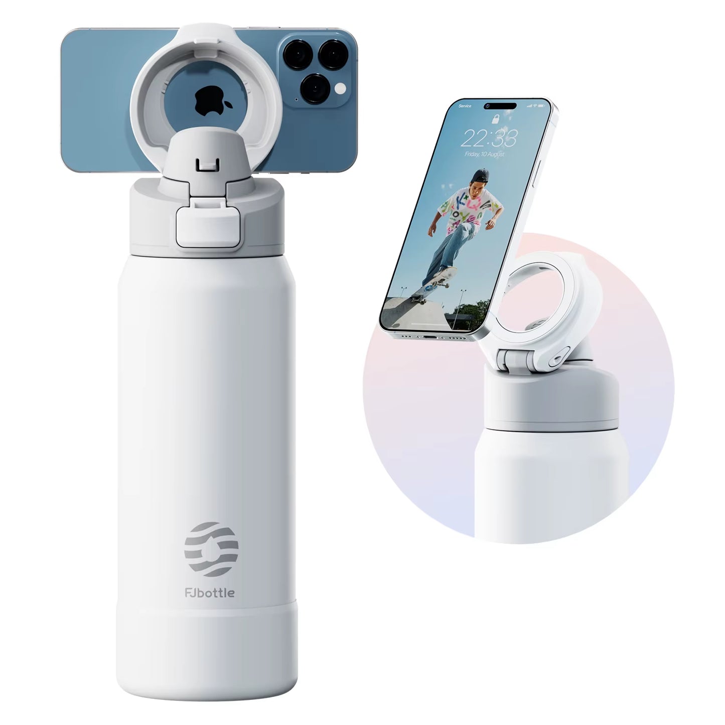 Stainless Steel Sports Water Bottle with Magnetic Phone Holder and Insulated Cover