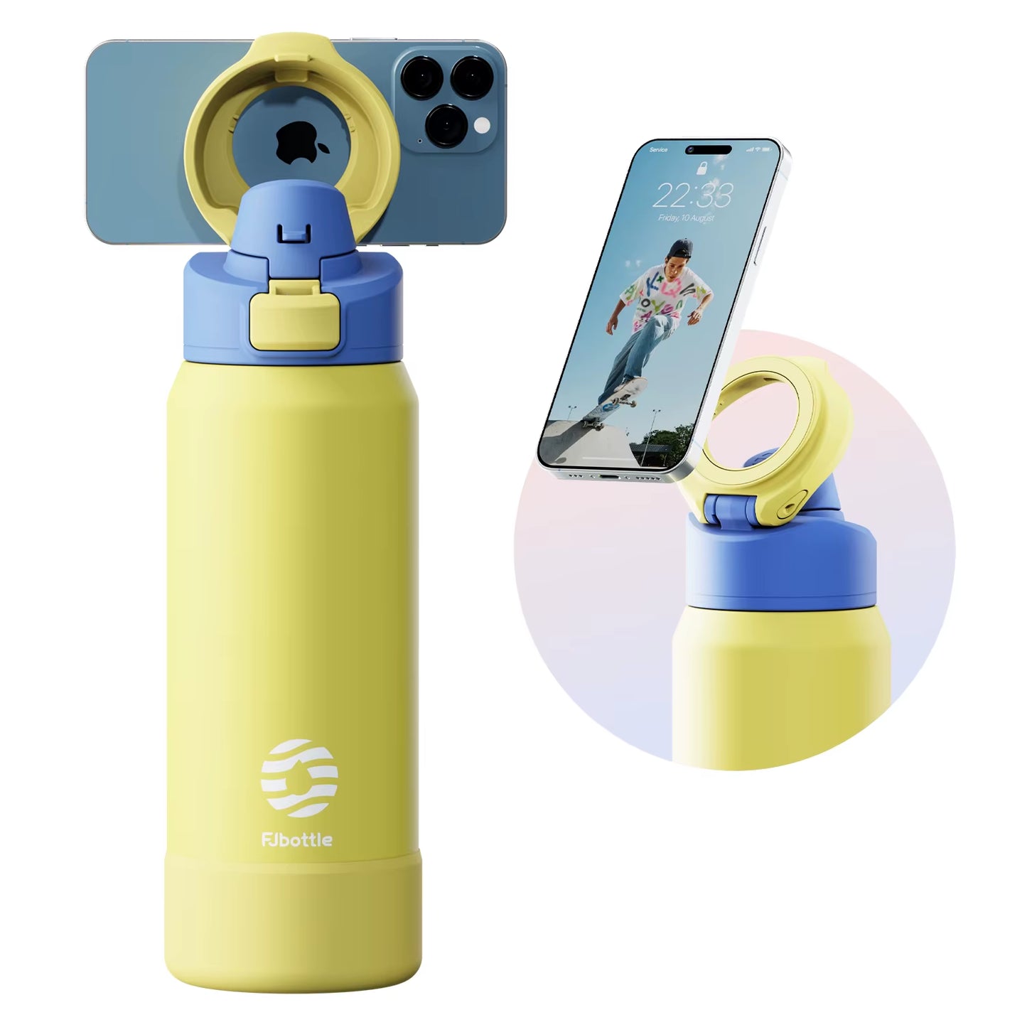 Stainless Steel Sports Water Bottle with Magnetic Phone Holder and Insulated Cover