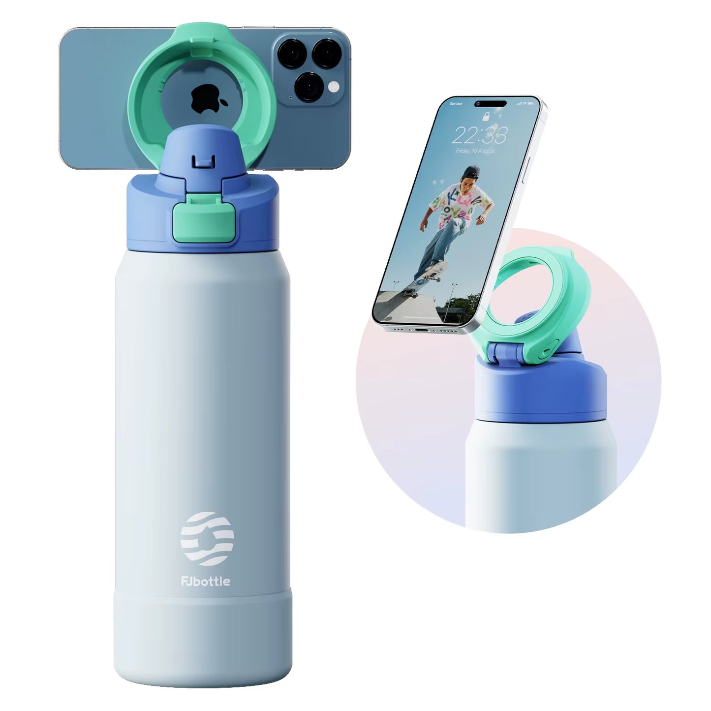 Stainless Steel Sports Water Bottle with Magnetic Phone Holder and Insulated Cover