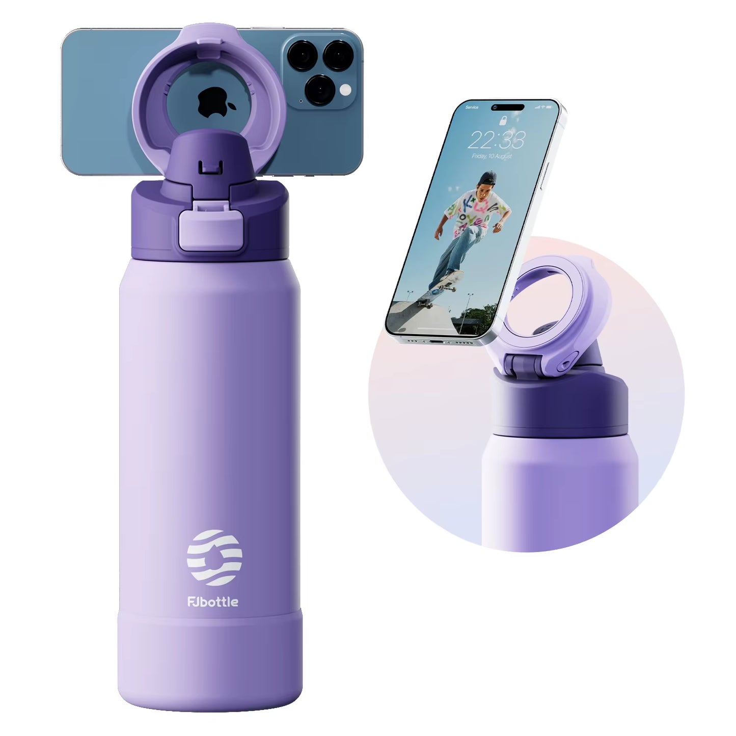 Stainless Steel Sports Water Bottle with Magnetic Phone Holder and Insulated Cover